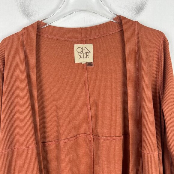 NWT Chaser Ribbed Open Front Cardigan Pockets Orange Size Small S NEW - Picture 2 of 12